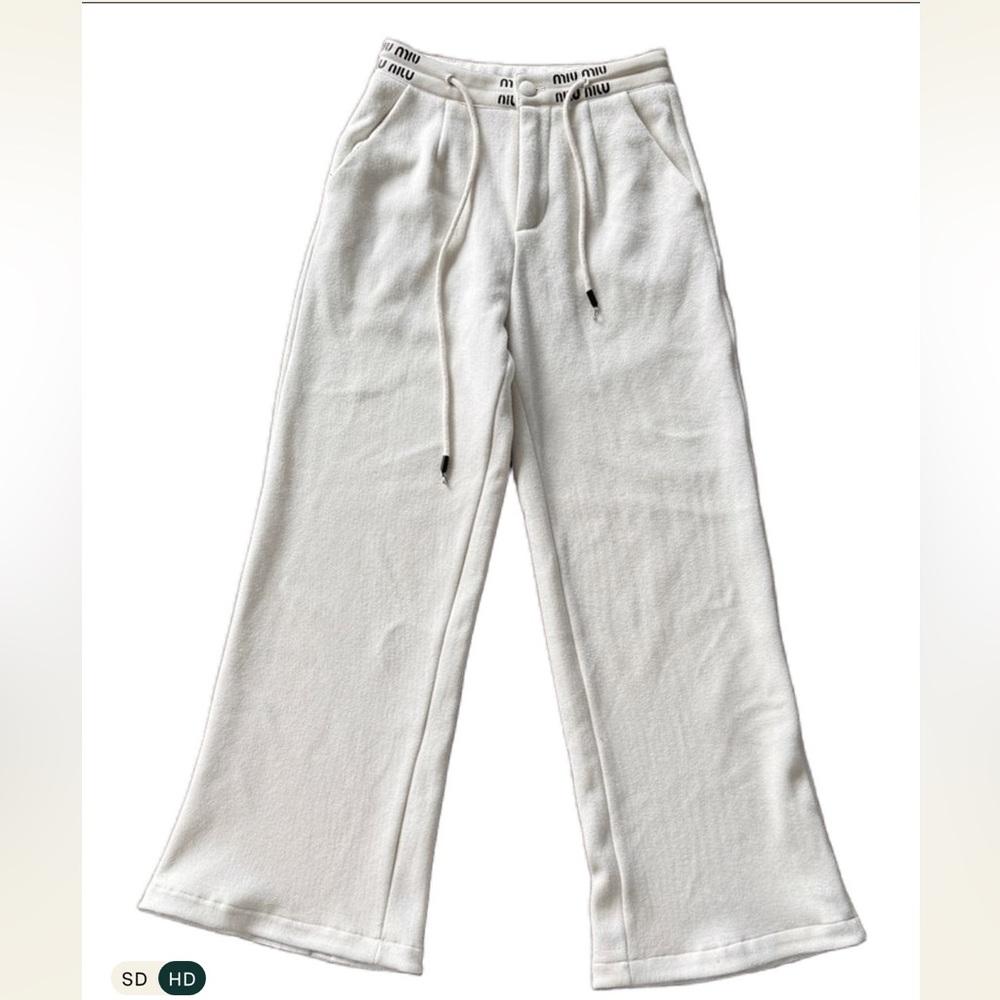 Miu Miu High-Waisted Cream Tailored Lounge Trousers